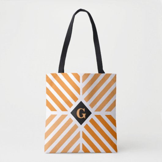 Modern Oranje Stripes Initiaal Tote Bag (Voorkant)