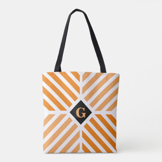 Modern Oranje Stripes Initiaal Tote Bag (Achterkant)