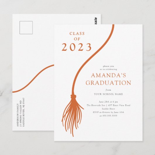 Modern Oranje Tassel Graduation Party Briefkaart (Voorkant / Achterkant)