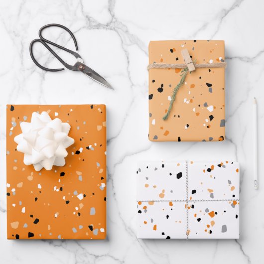 Modern Oranje Terrazzo Pattern Inpakpapier Vel (Voorkant)