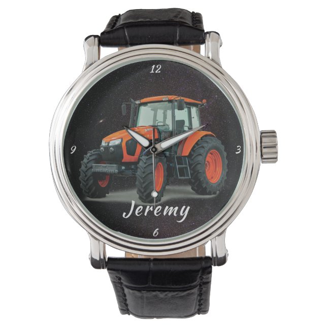 Modern Oranje tractorhorloge Horloge (Voorkant)