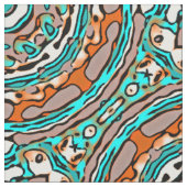 Modern Oranje Turquoise Ethnic Mosaic Pattern Stof (Close Up)