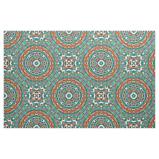 Modern Oranje Turquoise Ethnic Mosaic Pattern Stof (Fat Quarter)