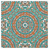 Modern Oranje Turquoise Ethnic Mosaic Pattern Stof (Close Up)