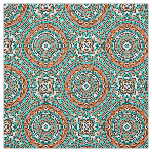 Modern Oranje Turquoise Ethnic Mosaic Pattern Stof (Swatch)