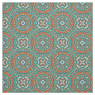 Modern Oranje Turquoise Ethnic Mosaic Pattern Stof