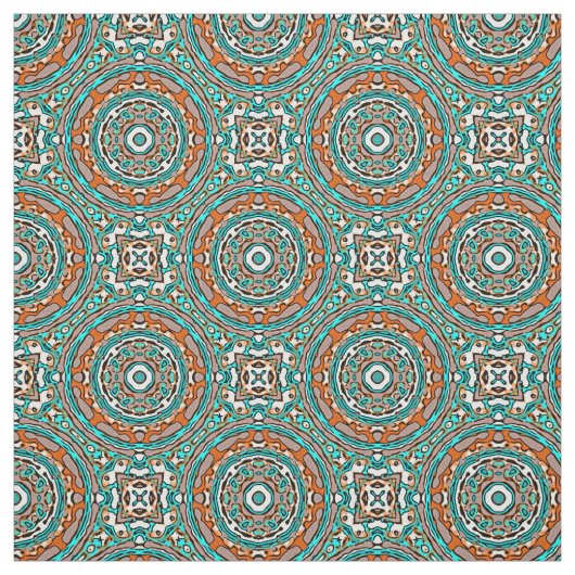 Modern Oranje Turquoise Ethnic Mosaic Pattern Stof (Swatch)