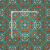 Modern Oranje Turquoise Ethnic Mosaic Pattern Stof (Delen)
