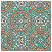 Modern Oranje Turquoise Ethnic Mosaic Pattern Stof (Close Up)