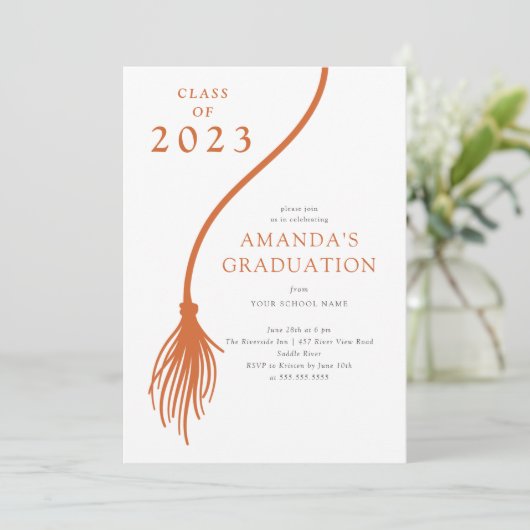 Modern Oranje uitnodiging voor Tassel Graduation P (Staand voorkant)