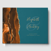 Modern Oranje Verbrand Goud Agaat Turkoois Gastenboek (Voorkant)