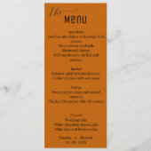 Modern oranje verbrand minimalistisch trouwmenu, menu (Voorkant)
