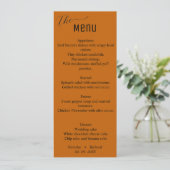 Modern oranje verbrand minimalistisch trouwmenu, menu (Staand voorkant)