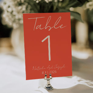 Modern Oranje Whimsical Fun Huwelijks Tafel Nummer Kaart
