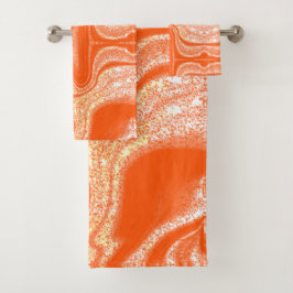 Modern oranje wit abstract marmerpatroon bad handdoek