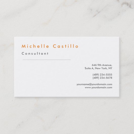 Modern Oranje-witminimalistisch laagje Visitekaartje (Voorkant)