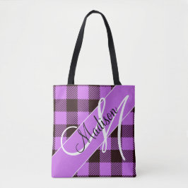 Modern Orchid Black Pset Tartan | Jouw namen toevo Tote Bag