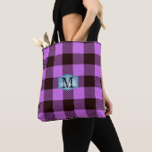 Modern Orchid Black Tartan Jeans Monogram Naam Tote Bag (Dichtbij)