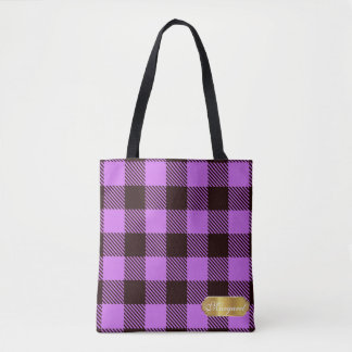Modern Orchid Gold Badge Tartan Persoonlijke Gift Tote Bag