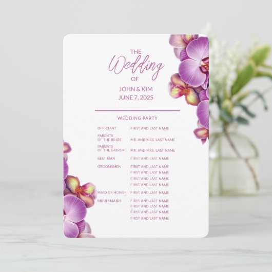 Modern Orchidee Full Wedding Programma (Staand voorkant)
