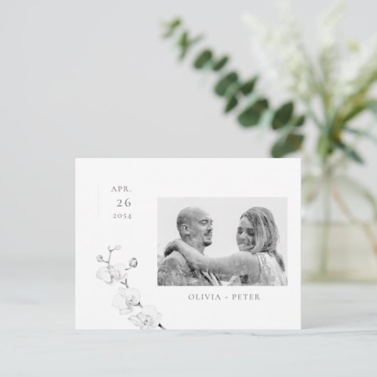 Modern Orchids Verloving Foto opslaan Datum Aankondigingskaart (Staand voorkant)