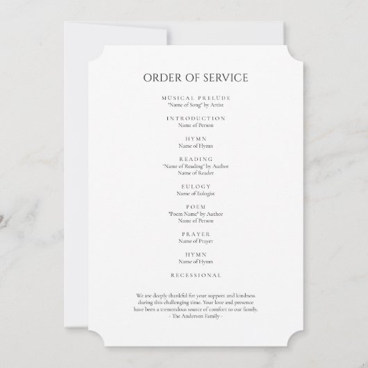 Modern Order of Service Memorial-programma Kaart (Achterkant)