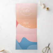 Modern Organic Sunset Water Ocean Wedding Drieluik Uitnodiging (Binnen)