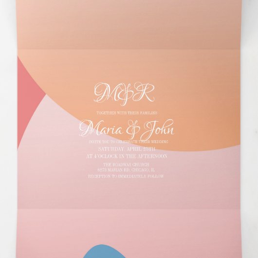 Modern Organic Sunset Water Ocean Wedding Drieluik Uitnodiging (Binnenkant midden)