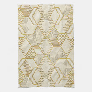 Modern organisch zeshoekpatroon Crème en Beige 2 Theedoek