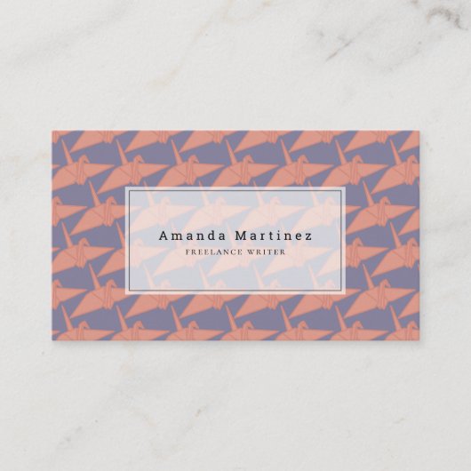 Modern Origami Crane Pattern Paars & Oranje Visitekaartje (Voorkant)