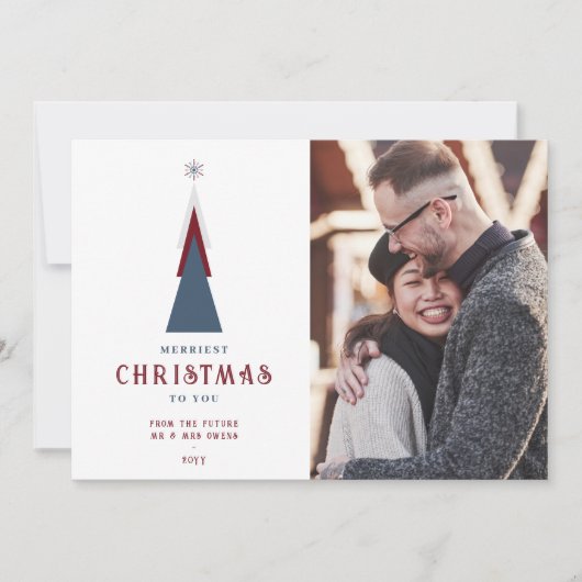 Modern Original Christmas Tree Photo Couple Save The Date (Voorkant)