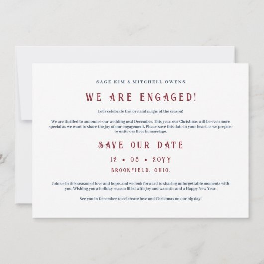 Modern Original Christmas Tree Photo Couple Save The Date (Achterkant)