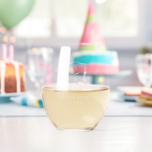 Modern Origineel Paar Monogram Bloemkam Wijnglas Zonder Voet (Insitu (Verjaardag))