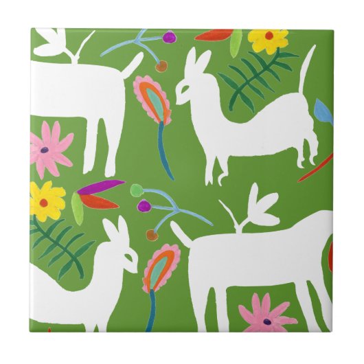 Modern Otomi-ontwerp | Ontwerp van Llama Donkey Tegeltje (Voorkant)