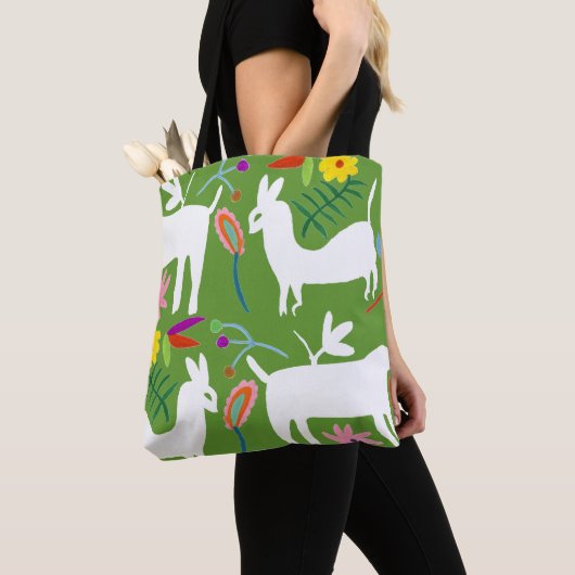 Modern Otomi-ontwerp | Ontwerp van Llama Donkey Tote Bag (Dichtbij)