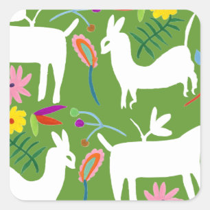 Modern Otomi-ontwerp   Ontwerp van Llama Donkey Vierkante Sticker