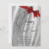 MODERN Oud en Nieuw Zilveren Sparkle Sequin Red Bo Kaart (Voorkant)