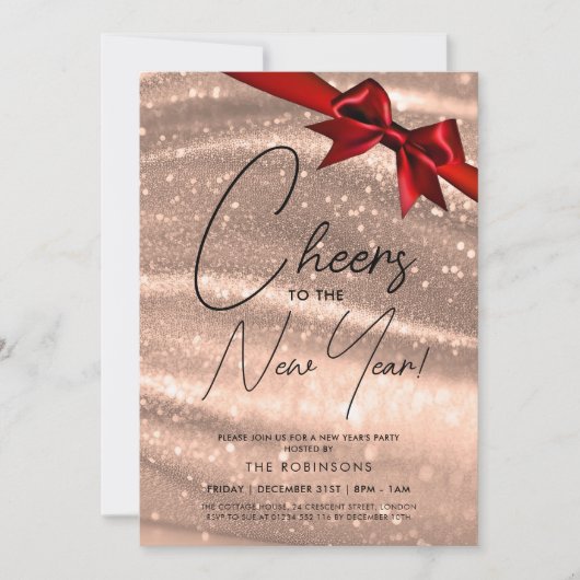 Modern Oudejaarsavond Roos Gouden Champagne Bokeh  Kaart (Voorkant)