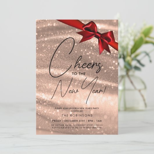 Modern Oudejaarsavond Roos Gouden Champagne Bokeh  Kaart (Staand voorkant)