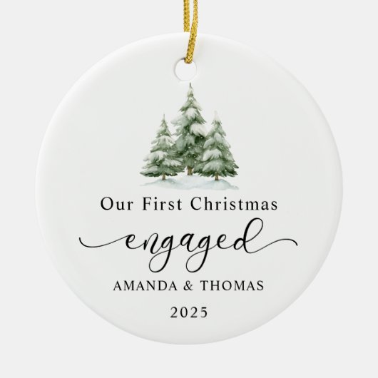 Modern Our First Christmas Engaged Photo Keramisch Ornament (Voorkant)