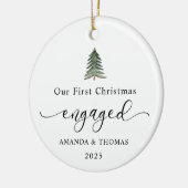 Modern Our First Christmas Engaged Photo Keramisch Ornament (Links)