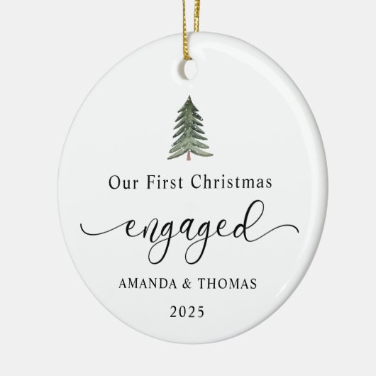 Modern Our First Christmas Engaged Photo Keramisch Ornament (Links)