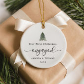 Modern Our First Christmas Engaged Photo Keramisch Ornament