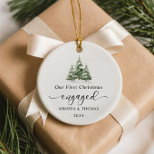Modern Our First Christmas Engaged Photo Keramisch Ornament