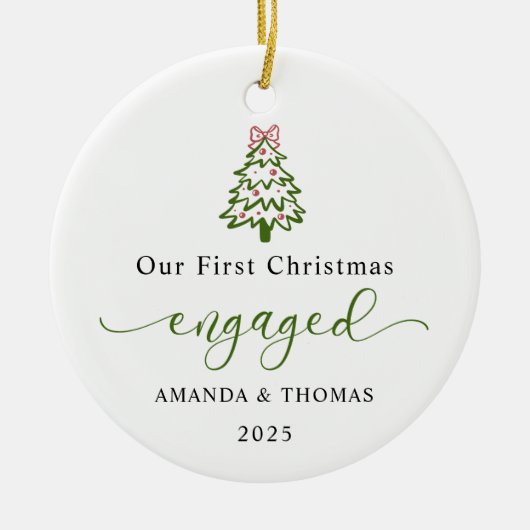 Modern Our First Christmas Engaged Photo Keramisch Ornament (Voorkant)