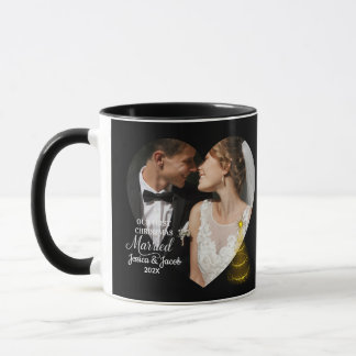 Modern Our First Christmas Married Heart Photo Mok