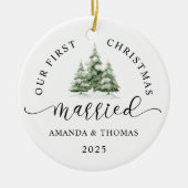 Modern Our First Christmas Married Photo Keramisch Ornament (Voorkant)