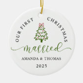 Modern Our First Christmas Married Photo Keramisch Ornament (Voorkant)