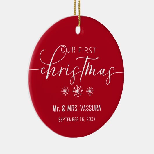 Modern Our First Kerstman Mr en Mrs Photo Keramisch Ornament (Rechts)