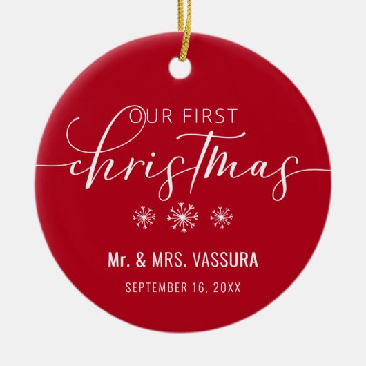 Modern Our First Kerstman Mr en Mrs Photo Keramisch Ornament (Voorkant)